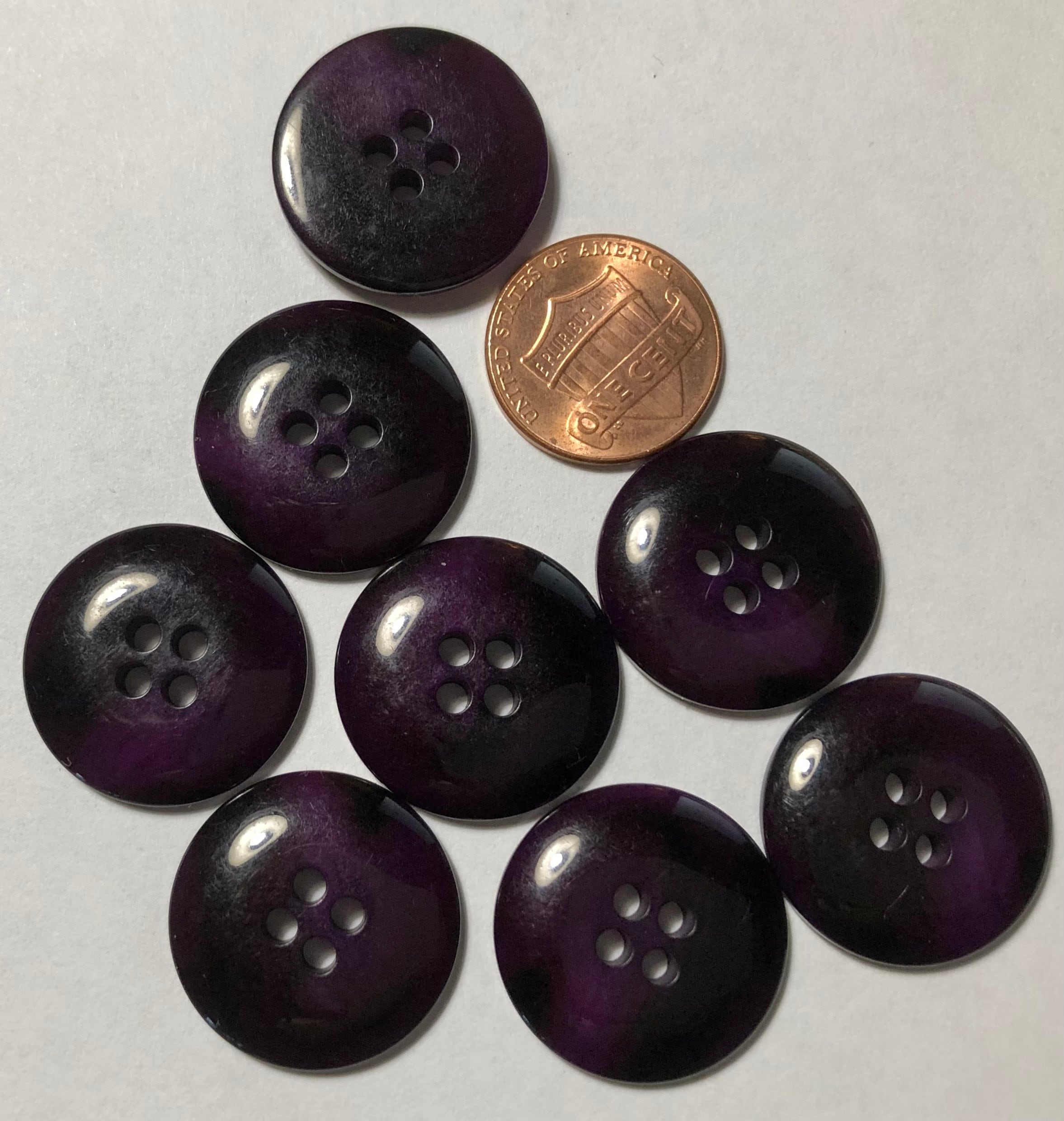8 Glossy Shiny Domed Top Dark Purple Plastic 4 hole Sew through