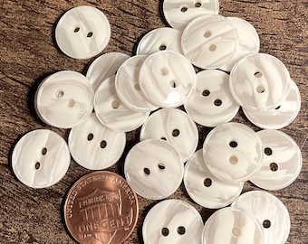 Lot of Vintage NOS 24 Glossy Pearlized Slightly Off-white Plastic 2-hole Sew-through Buttons Just over 9/16" 15mm 6940