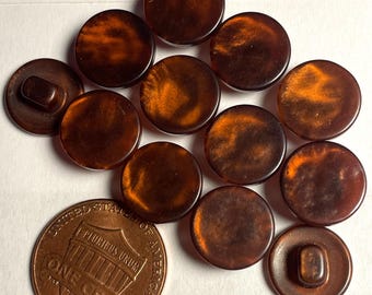 Set of 12 Vintage Pearlized Chestnut Brown Plastic Shank Buttons 7/16" 11mm 17653