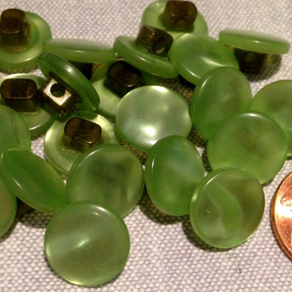 24 Small Pearlized Green Plastic Shank Buttons 7/16" 11.4mm # 7716