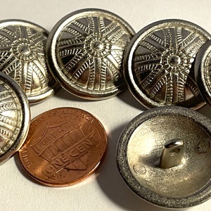 Lot of 6 Domed Silver Tone Shank Metal Buttons 7/8&quot; 22.5mm 12805