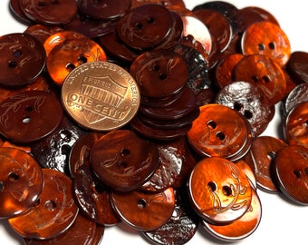 8 Pcs Only! Iridescent Dyed Rusty Red Carved Floral Abalone MOP Mother of Pearl Shell Sew-through Buttons 15mm Almost 5/8" 13553