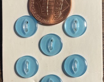 Set of 8 Vintage NOS Blue Plastic 2-hole Buttons 3/8" 10mm 17406