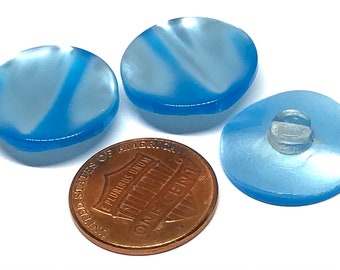 3 Vintage Retro Slightly Concave Pearlized Blue Shank Plastic Buttons 18.4mm Almost 3/4" # 10626