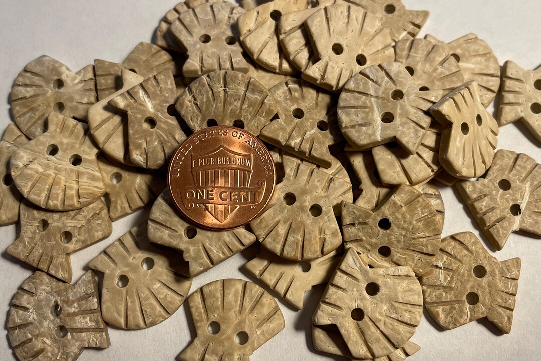 6 Pc Only! Set of 6 Carved Coconut Shell Natural 2-hole Sew-through ...