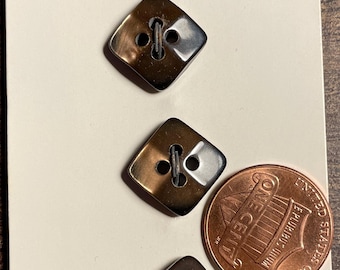 Set of 3 Vintage NOS La Mode Square Glossy Pearlized Bronze Brown Plastic 4-hole Sew-through Buttons  Made in Italy 15228