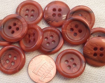 Lot of 12 Reddish Brown & Black Swirl Plastic Sew-through Buttons 3/4" 19mm # 7176