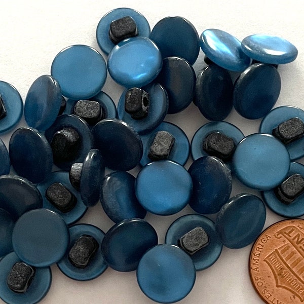 24 Small Pearlized Teal Blue Plastic Shank Buttons 7/16" 11mm # 10330