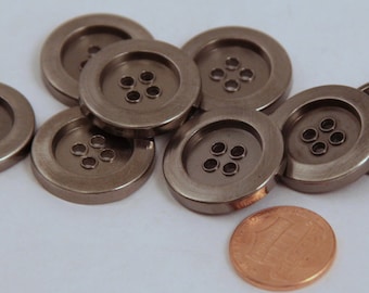 Lot of 8 Shiny Dark Silver Tone Sew-through Metal Buttons 7/8" 23mm (#6010)