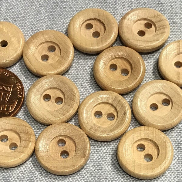 Lot of 12 Concave Wood Wooden Sew-through 2-hole Buttons 5/8" 16mm # 8126