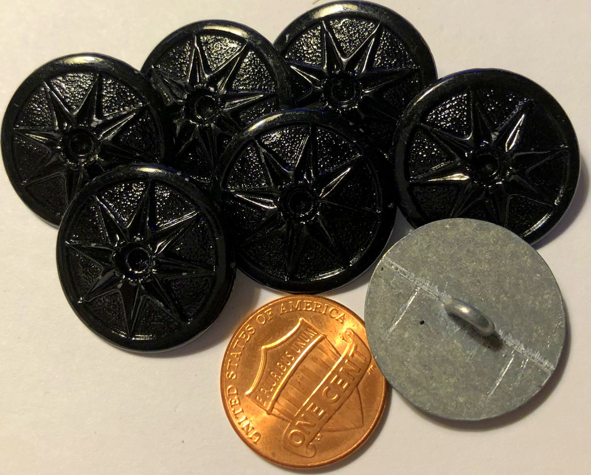 Lot of Shiny Black Paint on SIlver Tone Metal Shank Buttons Etsy