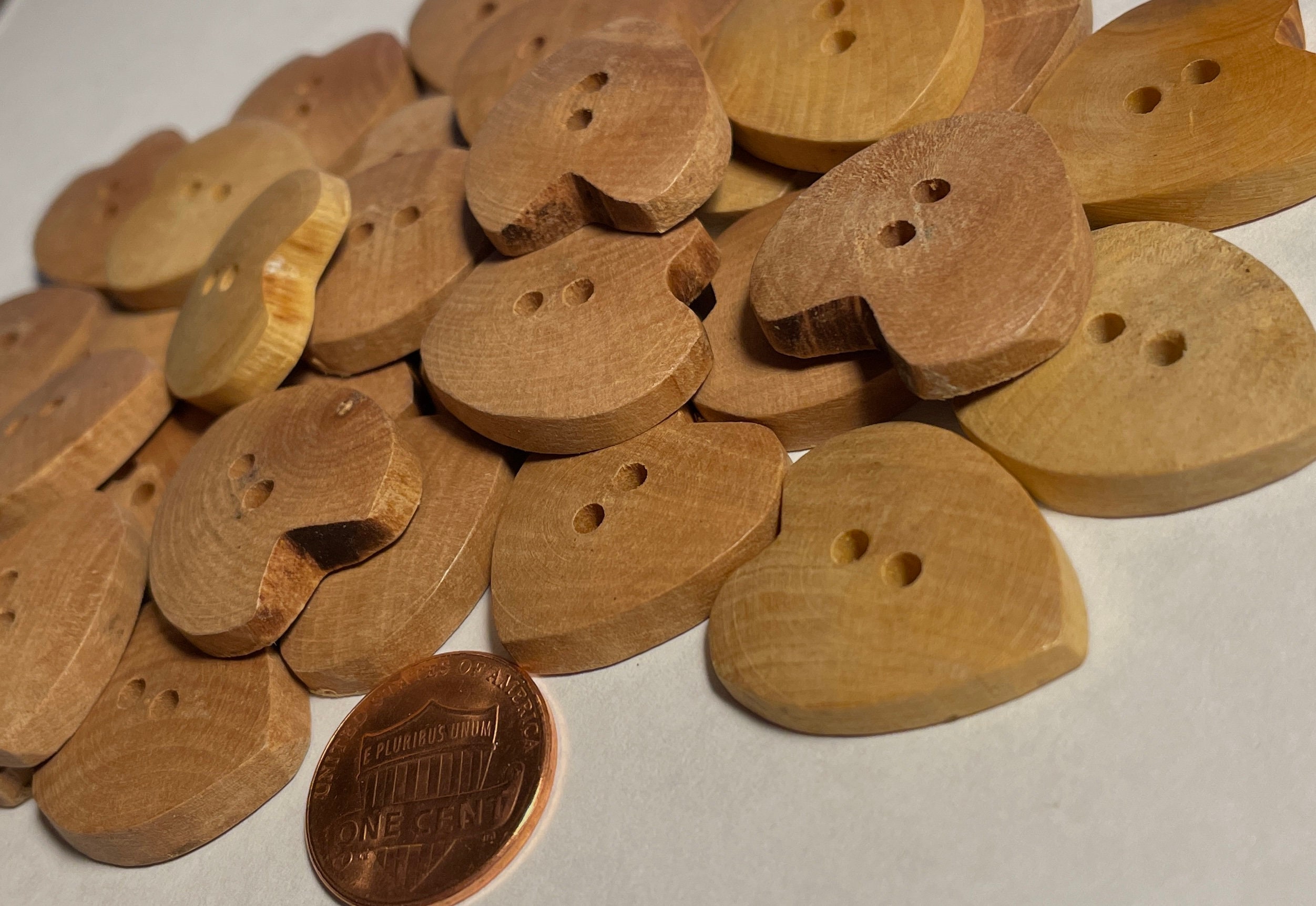 Handmade with Love Heart Dotted Circle Wood Buttons for Crochet Knitting  Sewing DIY Craft - 0.75 Inch Small (12pcs)