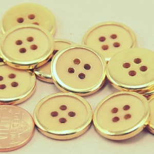 Lot of 12 Gold Tone Back & Creamy Peach Plastic Front Sew-through Buttons 3/4&quot; 19mm (#6335)