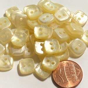 24 Small Square Pearlized Pale Yellow 2-hle Sew-through Plastic Buttons 3/8" 10mm # 6245