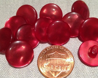 12 Shiny Pearlized Raspberry Red Plastic Shank Buttons 9/16" 14mm # 7733