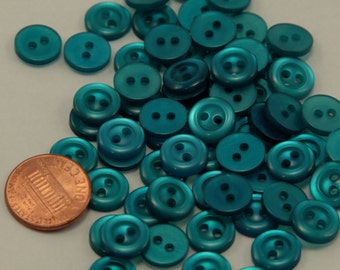 Lot of 12 Small Rimmed Teal Blue Pearlized Plastic 2-hole Sew-through Shirt Buttons 7/16" 11mm # 6522