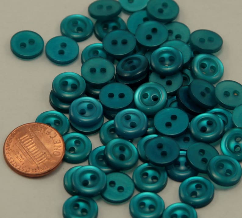 Lot of 24 Small Rimmed Teal Blue Pearlized Plastic 2-hole Sew-through Shirt Buttons 7/16 11mm 6522 image 1