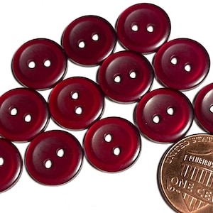 Set of 12 Vintage NOS Concave Front Pearlized Deep Dark Red 2-hole Sew-through Rimmed Plastic Buttons 13mm 1/2&quot; 15959
