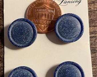 Set of 4 Vintage Navy Blue Plastic Shank Buttons 15mm Almost 5/8" 14095