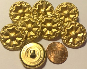 8 Puffed Hollow Gold Tone Metal Shank Buttons 7/8" 23mm # 2777