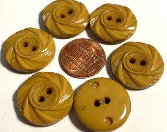 6 Carved Beautiful Mustard Yellow Plastic 2-hole Sew-through Buttons 21mm 13/16" 13830