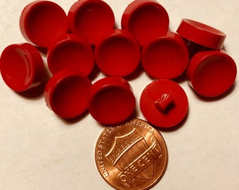 12 Small Thick Concave Glossy Bright Red Plastic Shank Buttons 1/2" 12.5mm # 10485