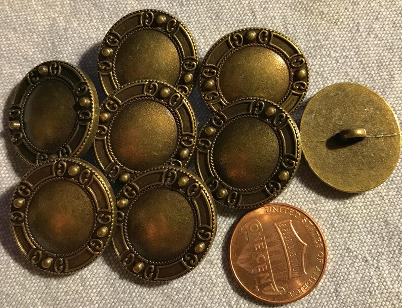 8 Antiqued Brass Tone OVAL Metal Buttons Domed Center Etsy