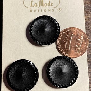 Set of 3 Beautiful Vintage NOS La Mode Black Plastic Shank Buttons 19mm 3/4&quot; 15377