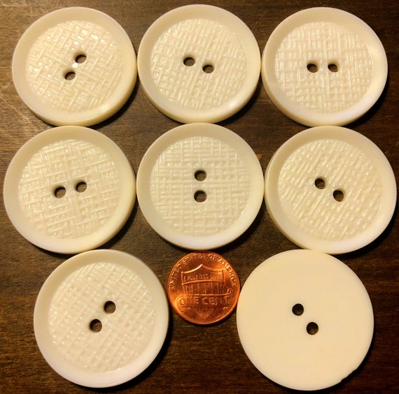 8 Large Rimmed Cream Plastic Coat 2-hole Sew-through Buttons