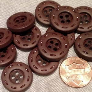 Lot of 12 Matte Brown Thick Plastic Sew-through Buttons 3/4" 19mm # 7511
