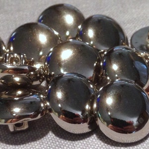 12 Shiny Domed Silver Tone Plastic Shank Buttons Almost 5/8&quot; 15.5mm # 7612