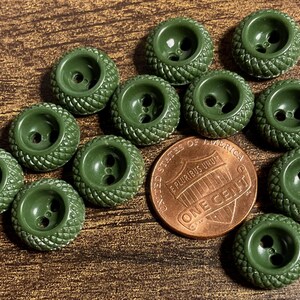 Sett of 12 Vintage Small Thick Dark Green Plastic 2-hole Buttons 1/2" 13mm 6222