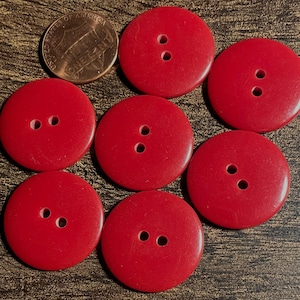 Set of 7 Vintage Glossy Red Plastic Sew-through 2-hole Buttons 7/8&quot; 23mm 15760