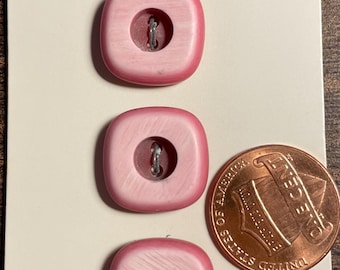Set of 3 Vintage NOS La Mode Square Pink Plastic 2-hole Sew-through Buttons 11/16" 17mm Corner to Corner Made in Holland 15223