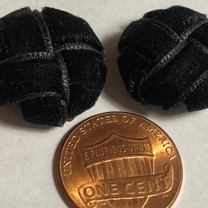 Set of 2 Vintage Domed Chunky Thick Shank Buttons Wrapped In Black Velvet Ribbon 11/16&quot; 17.5mm 11888