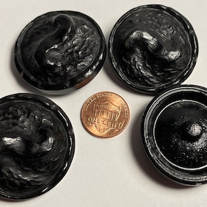 Set of 4 Vintage Large Thick Black Plastic Shank Buttons 37mm 1 7/16&quot; 13031