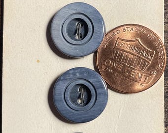 Set of 3 Vintage NOS Dark Muted Blue Plastic Buttons Almost 5/8" 15mm 17420