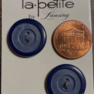 Set of 2 Vintage On Card Navy Blue Sew-through 2-hole Plastic Buttons 19mm 3/4&quot; 14694