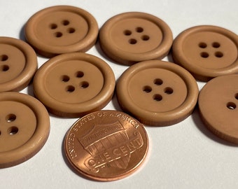 8 Matte Dull Light Brown Camel Plastic 4-hole Sew-through Rimmed Buttons 20.5mm 13/16" 12653