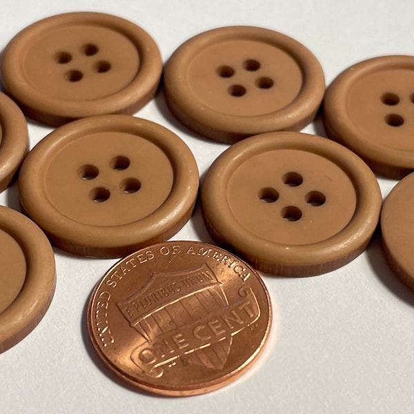 8 Matte Dull Light Brown Camel Plastic 4-hole Sew-through Rimmed Buttons 20.5mm 13/16" 12653