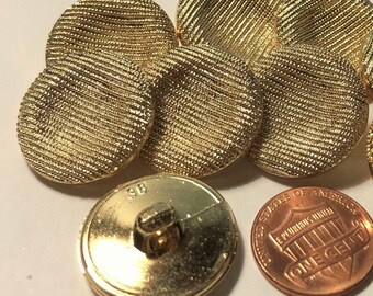 Set of 8 JHB Concave Imitation Fabric Gold Tone Plastic Shank Buttons 7/8" 23mm # 11222