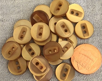 24 Small Light Golden Brown Pearlized Plastic Buttons 2-hole Sew-through Almost 1/2" 12mm # 8904