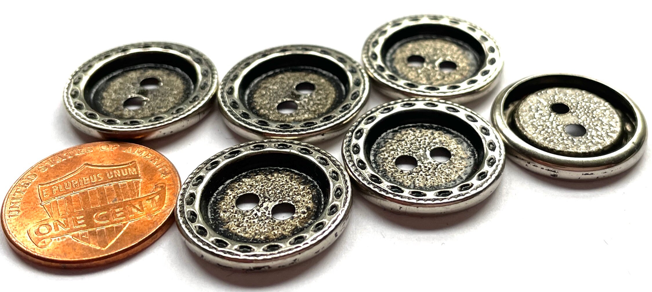 Set of 6 Vintage NOS Antique Silver Tone Metal Hollow Back 2