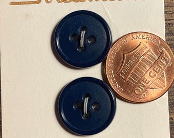 Set of 3 Vintage NOS Dark Navy Blue Plastic Buttons 5/8" 15.5mm 17419