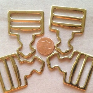 Lot of 4 Pieces Brass Tone Metal Buckles For Suspenders Luggage Overalls 1 3/8" 33mm Inside Measurement 7209