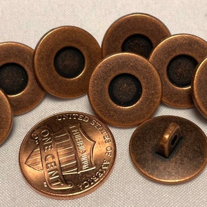Lot of 8 Antique Copper Tone Metal Shank Buttons Almost 5/8&quot; 15mm 12618