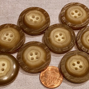 8 Large Thick Tan & Beige Plastic Sew-through Coat Buttons 1 1/8&quot; 28mm across 6.5mm 1/4&quot; thick # 8134