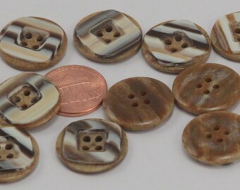 Lot of 12 Brown Beige Striped Plastic Buttons Sew-through 3/4" 19.5mm # 6474