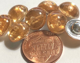 Set of 8 Small Shiny Domed Semi-Translucent Peach Plastic Front Shiny Silver Tone Back Shank Buttons Just Over 7/16" 11.6mm 12411
