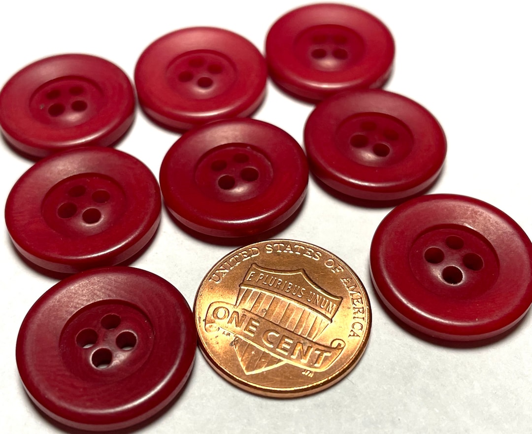 Set of 8 Vintage Dyed Dark Red 4-hole Sew-through Natural Corozo Tagua ...